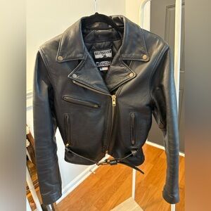 Vintage California Creations Leather Moto Biker Jacket Made in USA Black Size 10